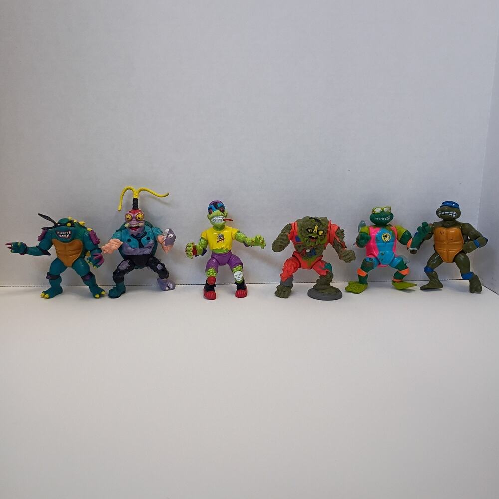 Vintage 1990 Playmates TMNT Action Figure Lot 6 Slash Mondo Gecko Muckman Loose
